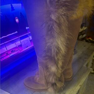 Koolaburra Tan Over the Knee Boots with Fur Trim